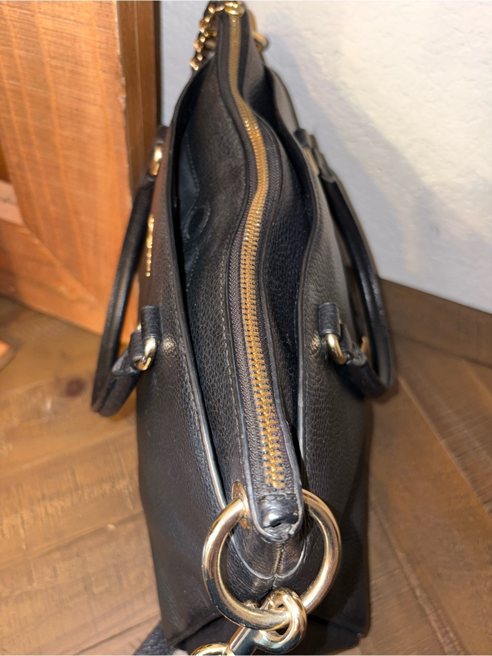 Coach Black Pebbled Leather Satchel with Gold Hardware and Strap - Picture 7 of 11